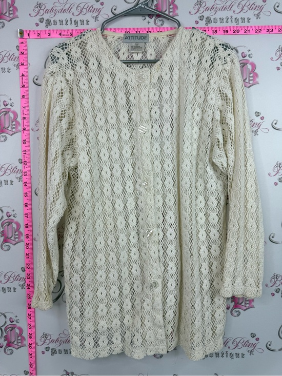 Attitude Sweaters - Attitude cardigan vintage white Cream Crochet Button-Front Cardigan knit